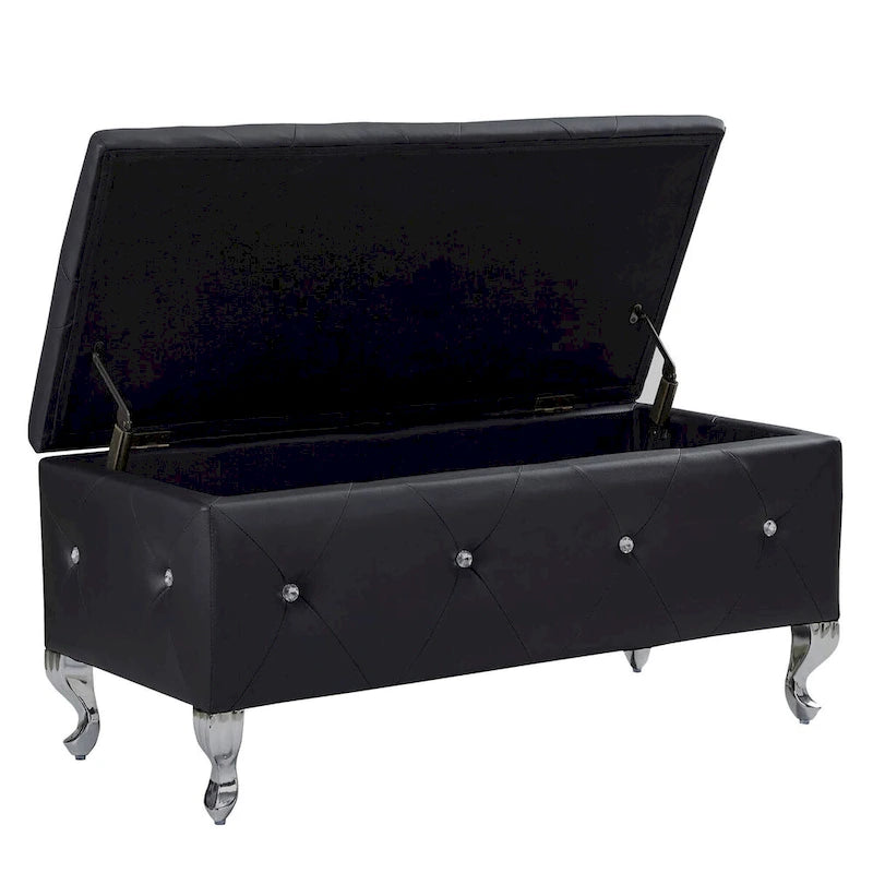 Banc de Rangement Rembourré Pour Chambre à Coucher Bout de Lit Bancs de Rangement Repose-Pieds avec Boutons en Cristal Pour Salon Entrée