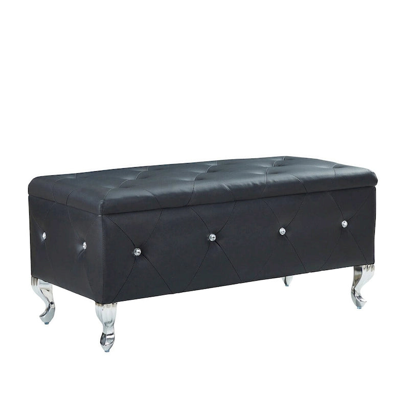 Banc de Rangement Rembourré Pour Chambre à Coucher Bout de Lit Bancs de Rangement Repose-Pieds avec Boutons en Cristal Pour Salon Entrée