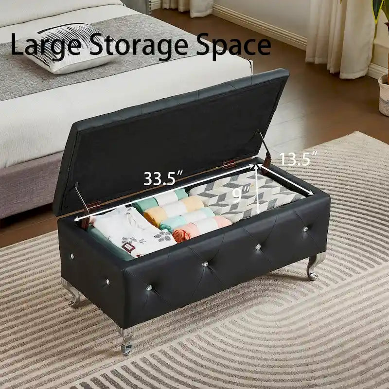Banc de Rangement Rembourré Pour Chambre à Coucher Bout de Lit Bancs de Rangement Repose-Pieds avec Boutons en Cristal Pour Salon Entrée