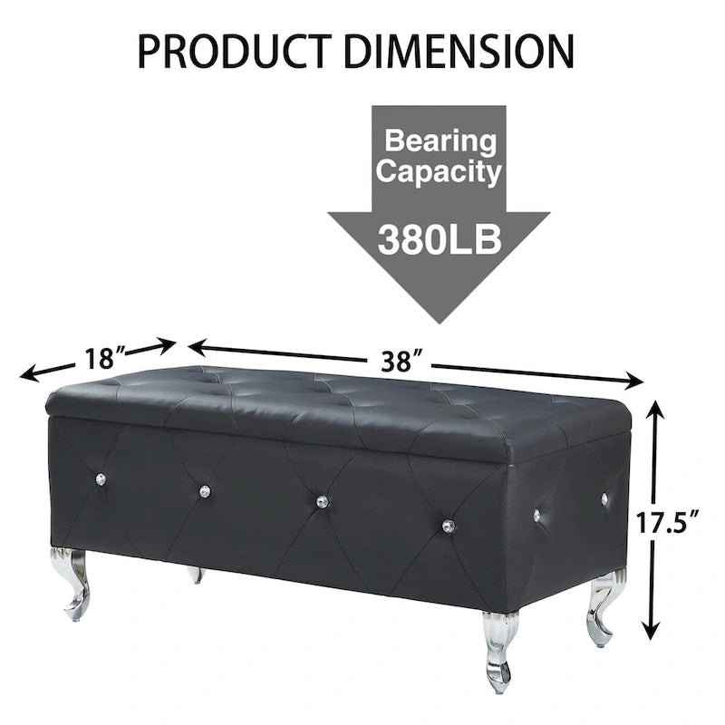 Banc de Rangement Rembourré Pour Chambre à Coucher Bout de Lit Bancs de Rangement Repose-Pieds avec Boutons en Cristal Pour Salon Entrée