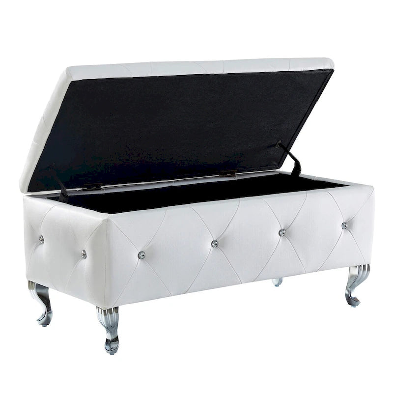 Banc de Rangement Rembourré Pour Chambre à Coucher Bout de Lit Bancs de Rangement Repose-Pieds avec Boutons en Cristal Pour Salon Entrée