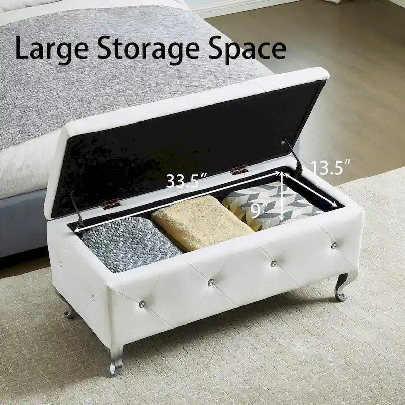 Banc de Rangement Rembourré Pour Chambre à Coucher Bout de Lit Bancs de Rangement Repose-Pieds avec Boutons en Cristal Pour Salon Entrée