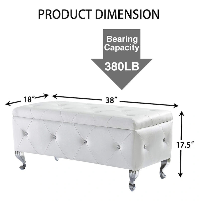 Banc de Rangement Rembourré Pour Chambre à Coucher Bout de Lit Bancs de Rangement Repose-Pieds avec Boutons en Cristal Pour Salon Entrée