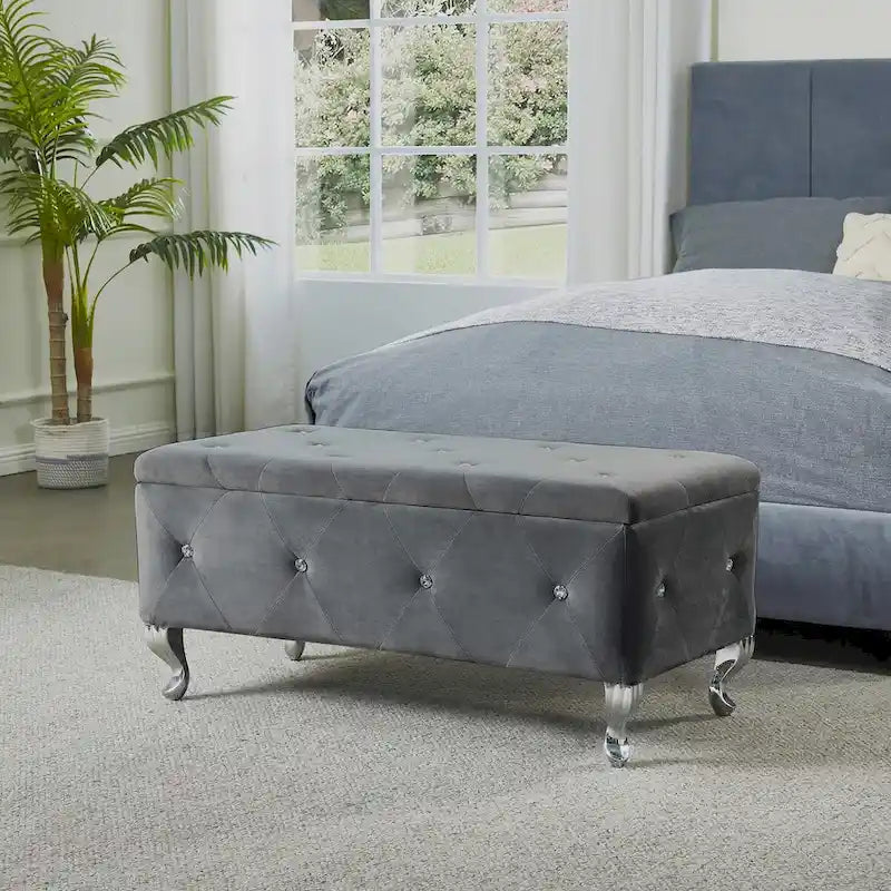 Banc de Rangement Rembourré Pour Chambre à Coucher Bout de Lit Bancs de Rangement Repose-Pieds avec Boutons en Cristal Pour Salon Entrée