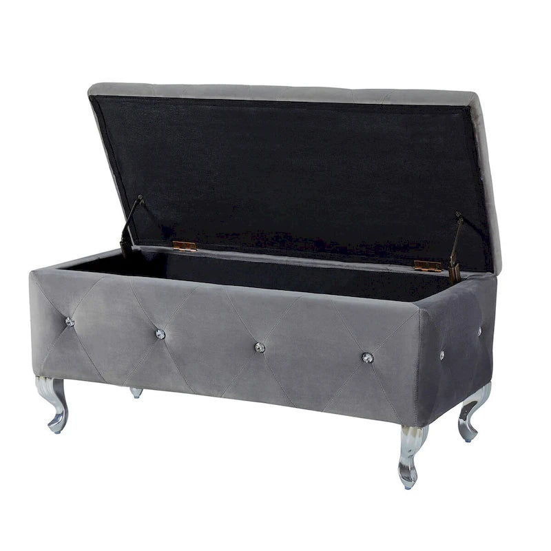 Banc de Rangement Rembourré Pour Chambre à Coucher Bout de Lit Bancs de Rangement Repose-Pieds avec Boutons en Cristal Pour Salon Entrée