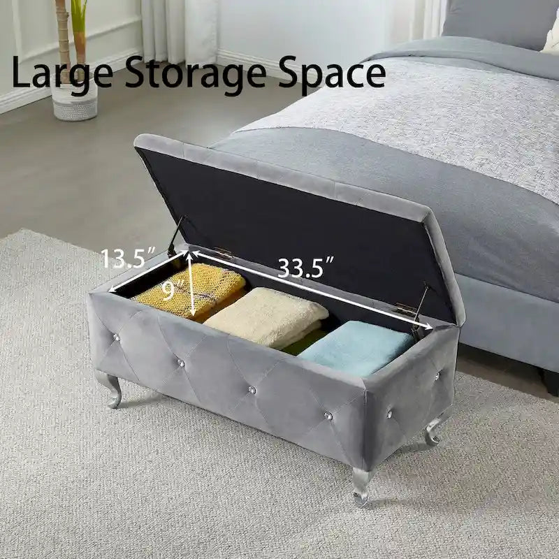 Banc de Rangement Rembourré Pour Chambre à Coucher Bout de Lit Bancs de Rangement Repose-Pieds avec Boutons en Cristal Pour Salon Entrée