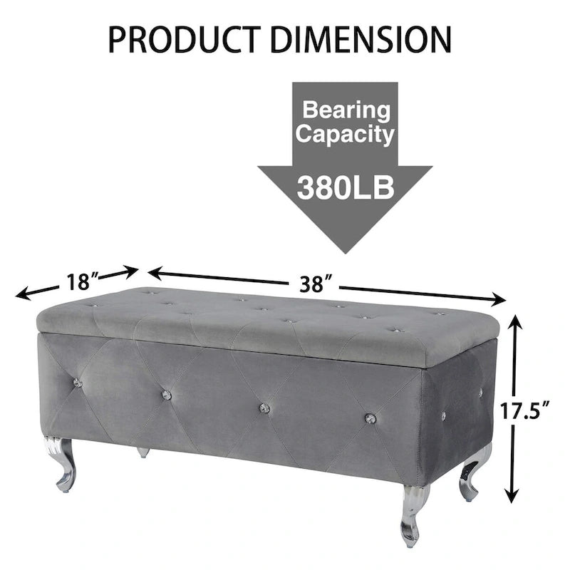 Banc de Rangement Rembourré Pour Chambre à Coucher Bout de Lit Bancs de Rangement Repose-Pieds avec Boutons en Cristal Pour Salon Entrée