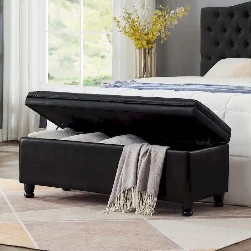 Banc de rangement capitonné avec pieds en bois tournés - 45x18x18H