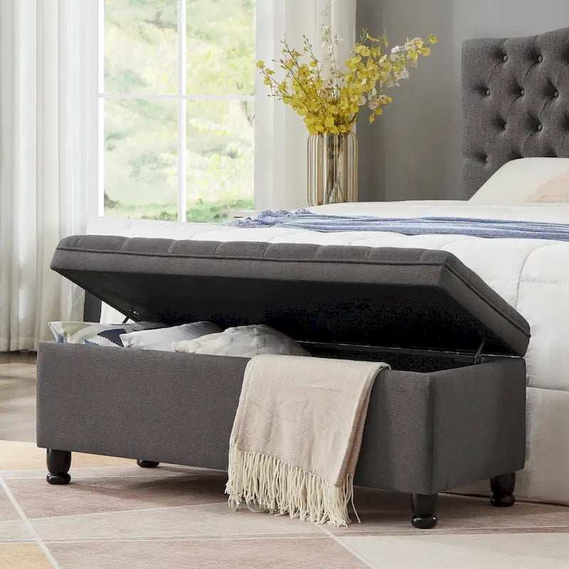Banc de rangement capitonné avec pieds en bois tournés - 45x18x18H