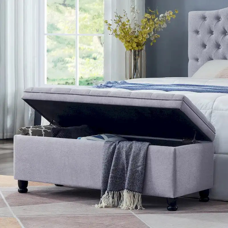 Banc de rangement capitonné avec pieds en bois tournés - 45x18x18H