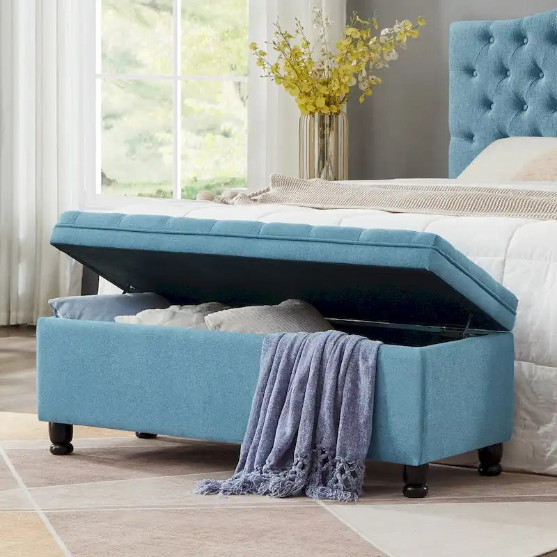 Banc de rangement capitonné avec pieds en bois tournés - 45x18x18H