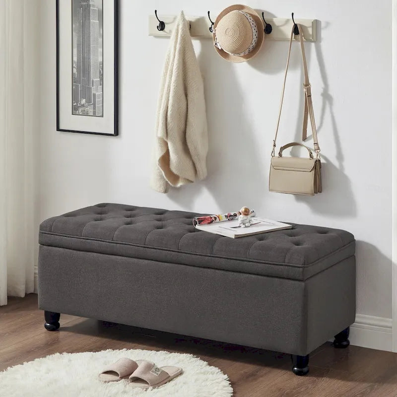 Banc de rangement capitonné avec pieds en bois tournés - 45x18x18H