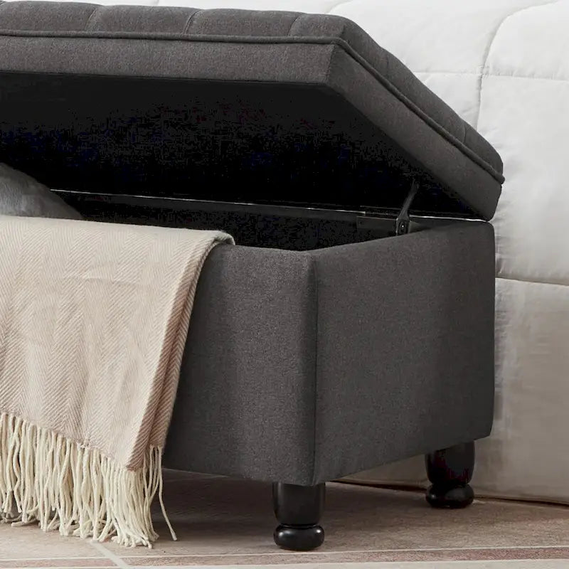 Banc de rangement capitonné avec pieds en bois tournés - 45x18x18H