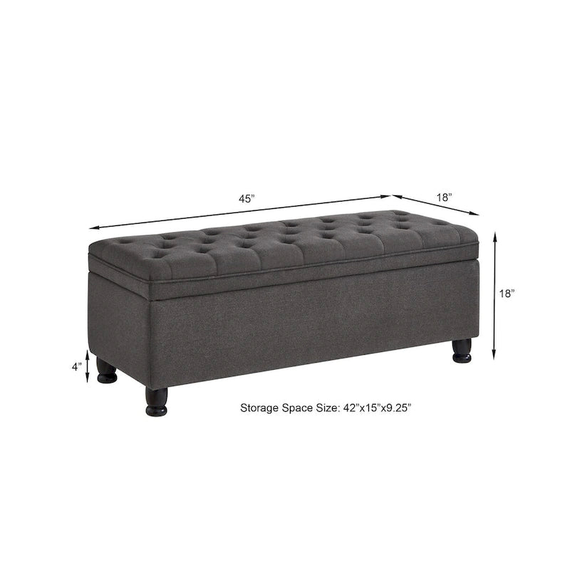 Banc de rangement capitonné avec pieds en bois tournés - 45x18x18H