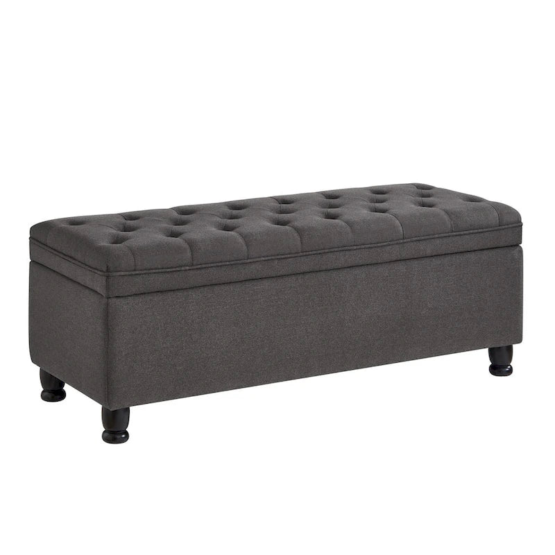 Banc de rangement capitonné avec pieds en bois tournés - 45x18x18H