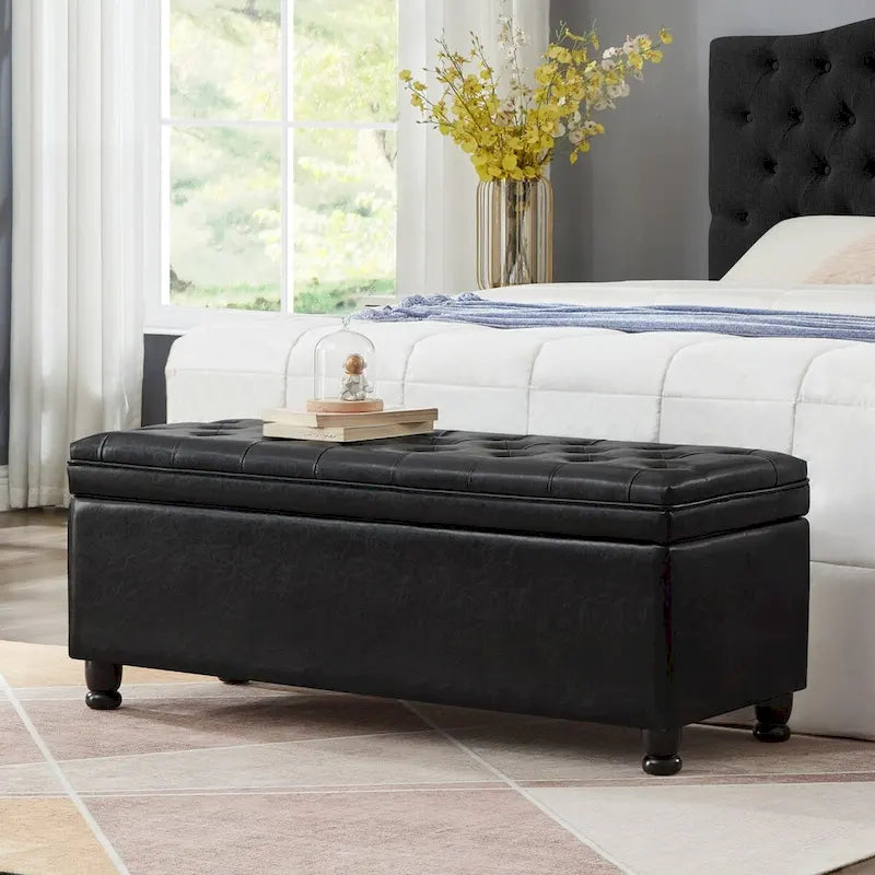 Banc de rangement capitonné avec pieds en bois tournés - 45x18x18H