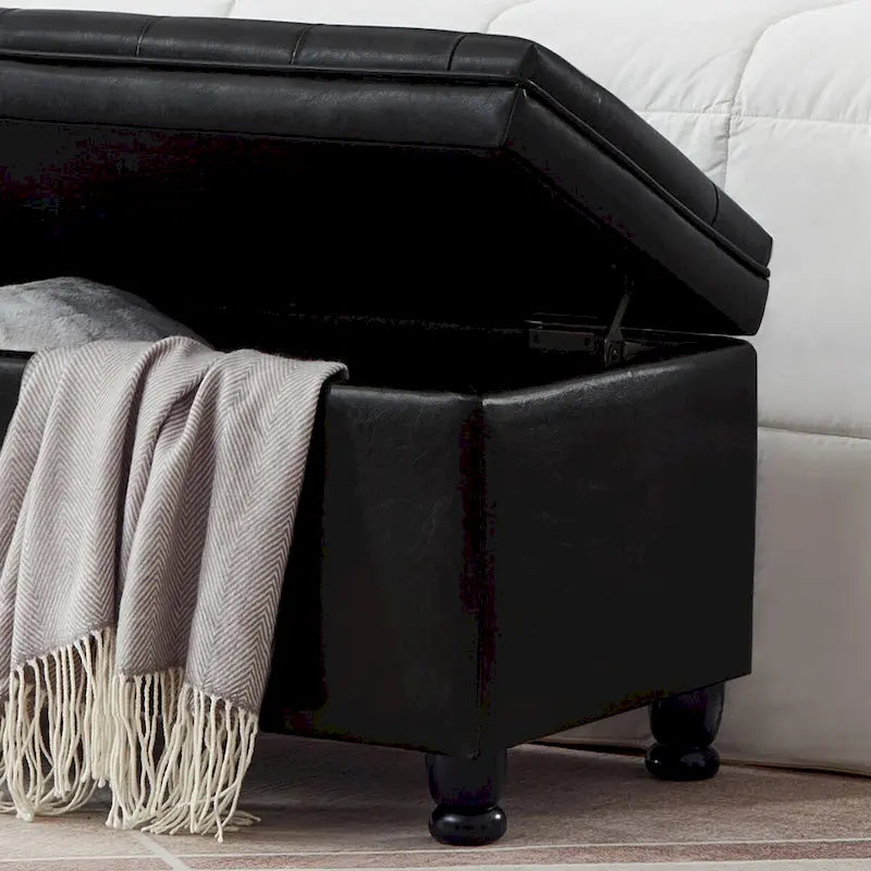 Banc de rangement capitonné avec pieds en bois tournés - 45x18x18H