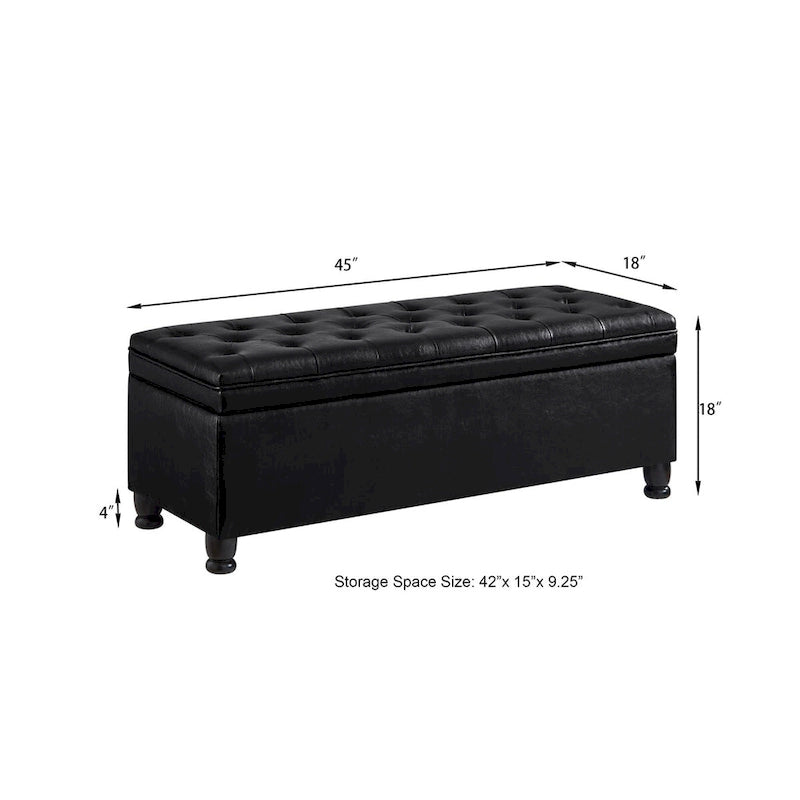 Banc de rangement capitonné avec pieds en bois tournés - 45x18x18H