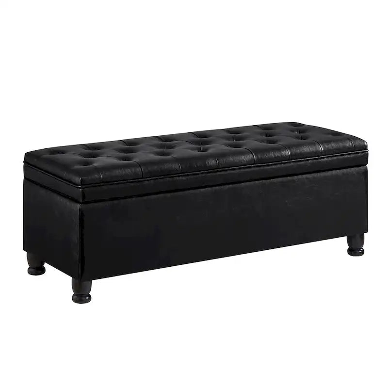 Banc de rangement capitonné avec pieds en bois tournés - 45x18x18H