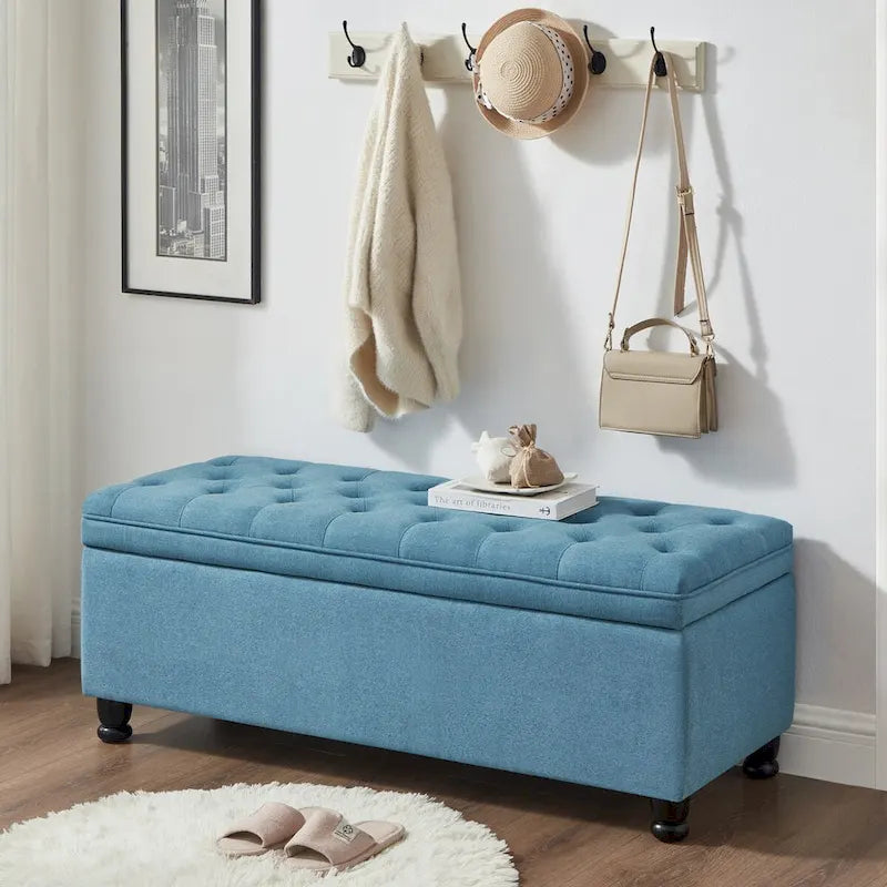 Banc de rangement capitonné avec pieds en bois tournés - 45x18x18H