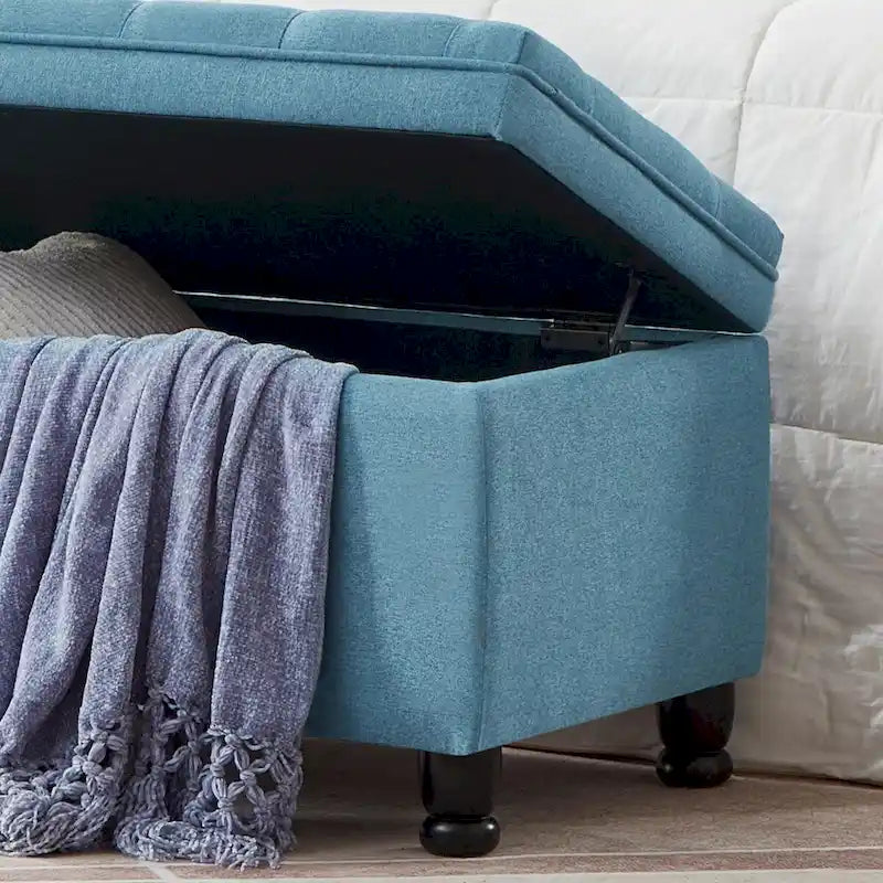 Banc de rangement capitonné avec pieds en bois tournés - 45x18x18H