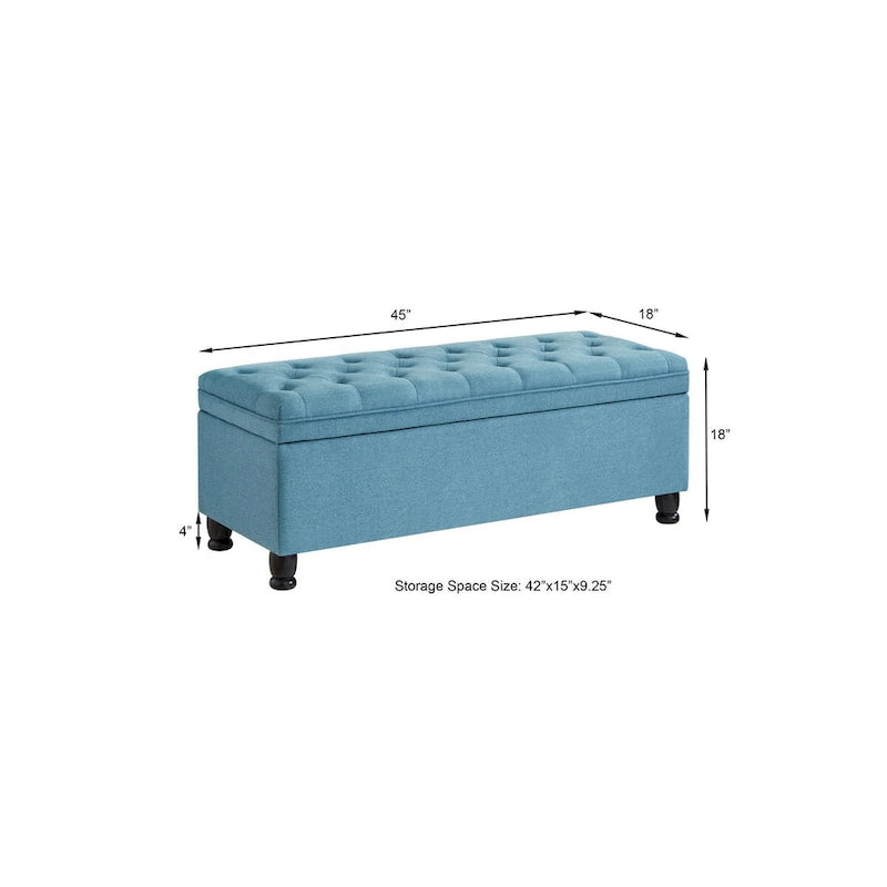 Banc de rangement capitonné avec pieds en bois tournés - 45x18x18H