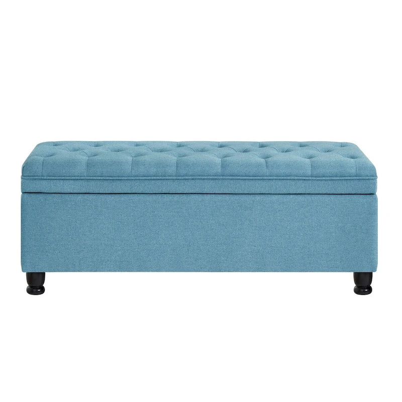 Banc de rangement capitonné avec pieds en bois tournés - 45x18x18H