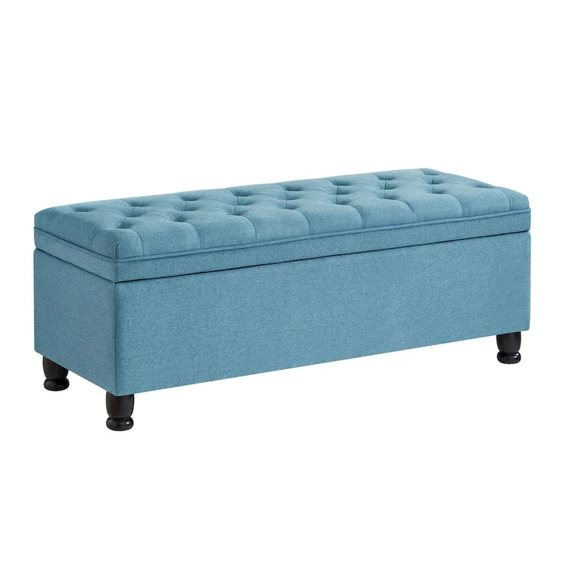 Banc de rangement capitonné avec pieds en bois tournés - 45x18x18H