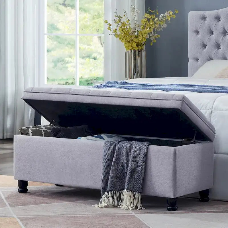 Banc de rangement capitonné avec pieds en bois tournés - 45x18x18H