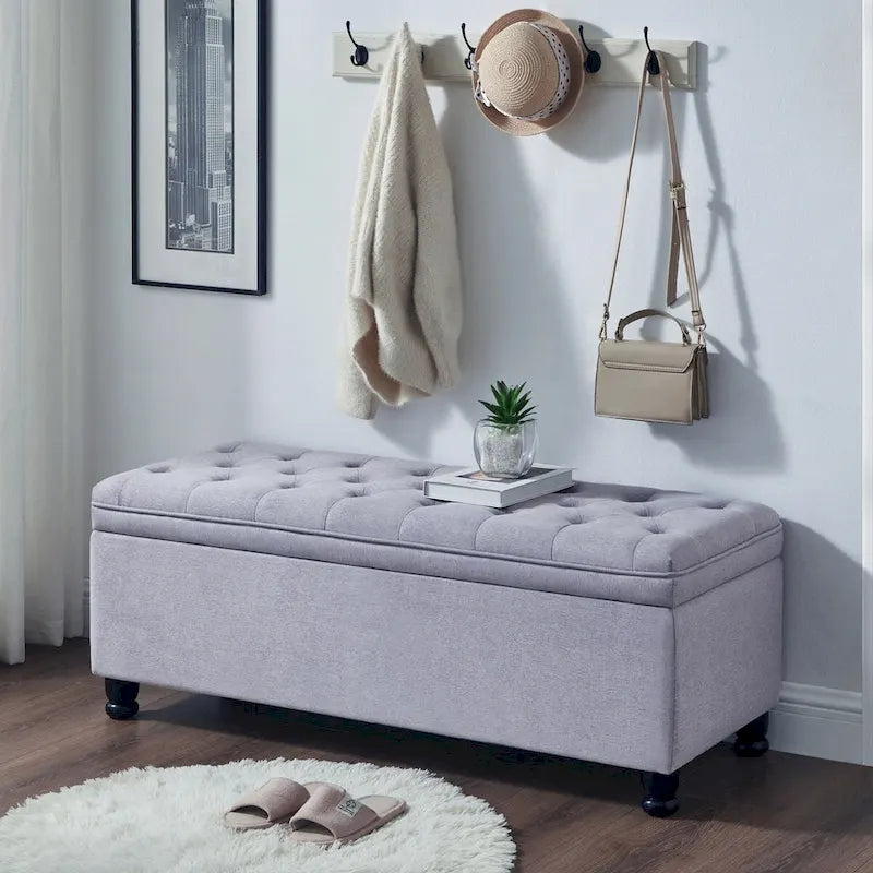 Banc de rangement capitonné avec pieds en bois tournés - 45x18x18H