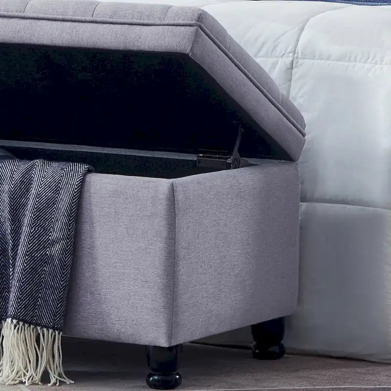 Banc de rangement capitonné avec pieds en bois tournés - 45x18x18H