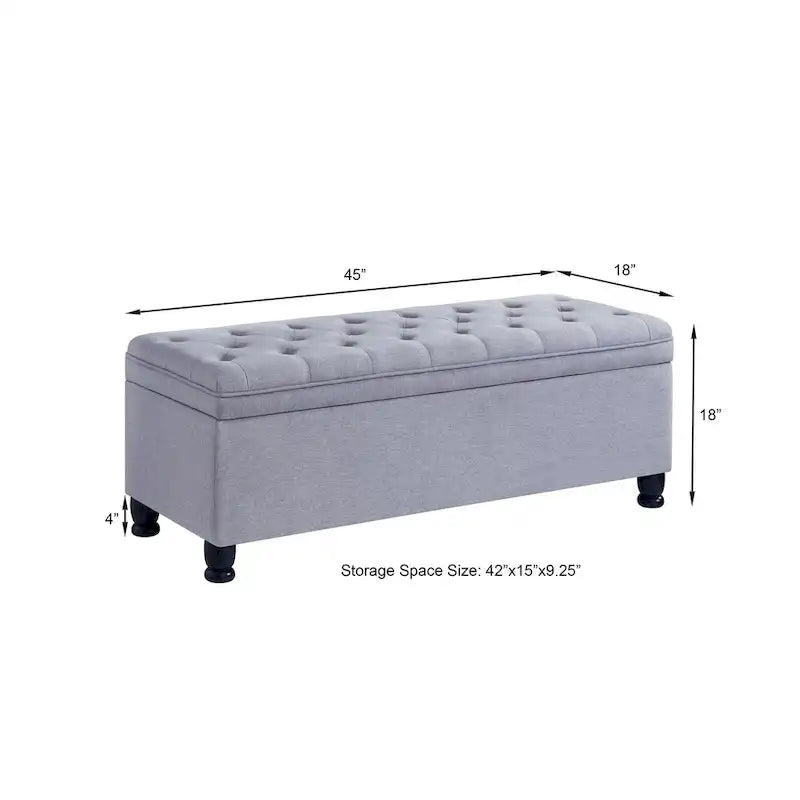 Banc de rangement capitonné avec pieds en bois tournés - 45x18x18H