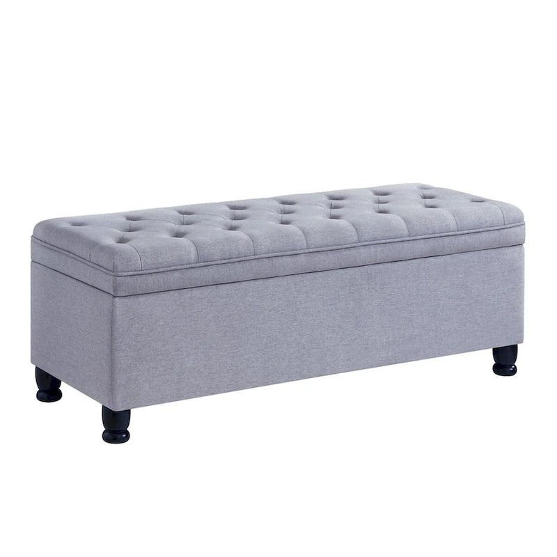 Banc de rangement capitonné avec pieds en bois tournés - 45x18x18H
