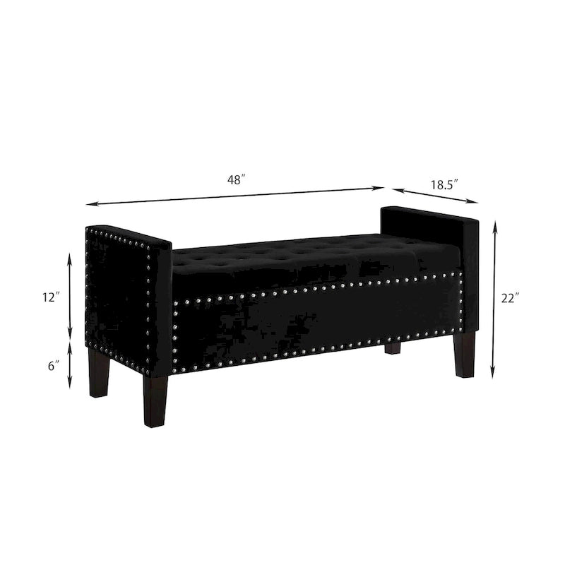 Banc de rangement capitonné avec garniture cloutée