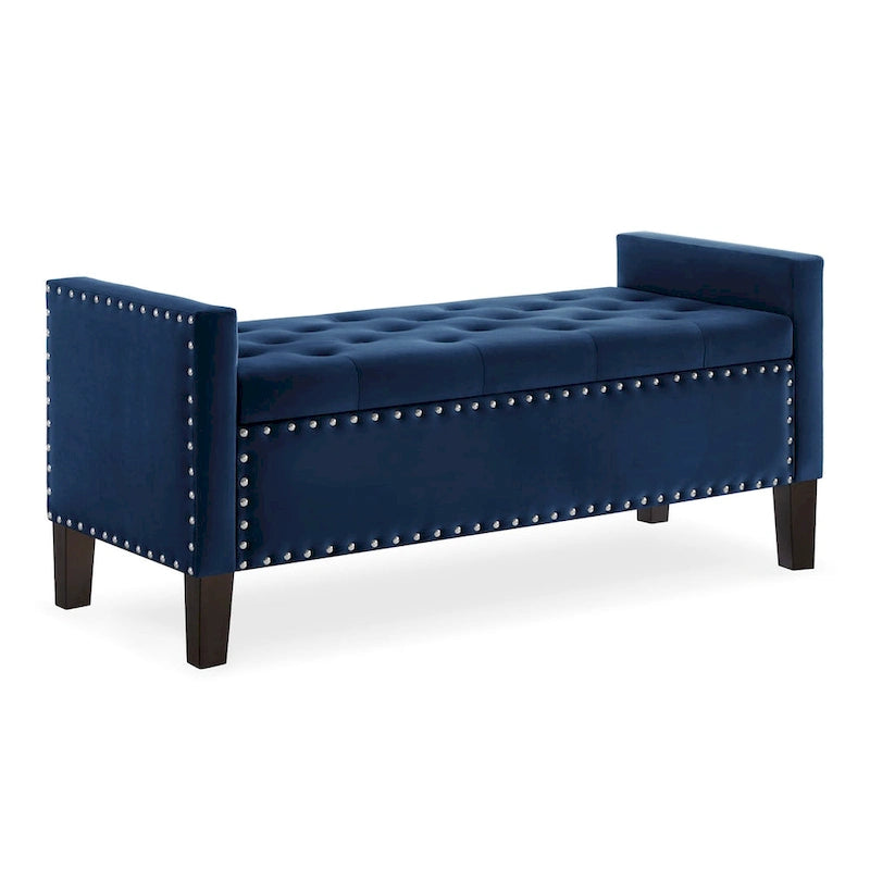 Banc de rangement capitonné avec garniture cloutée
