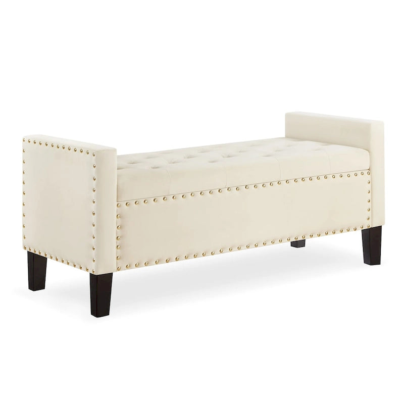 Banc de rangement capitonné avec garniture cloutée