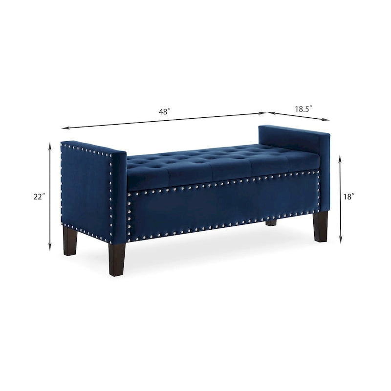 Banc de rangement capitonné avec garniture cloutée