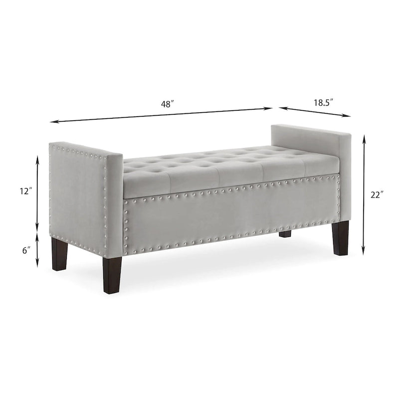 Banc de rangement capitonné avec garniture cloutée