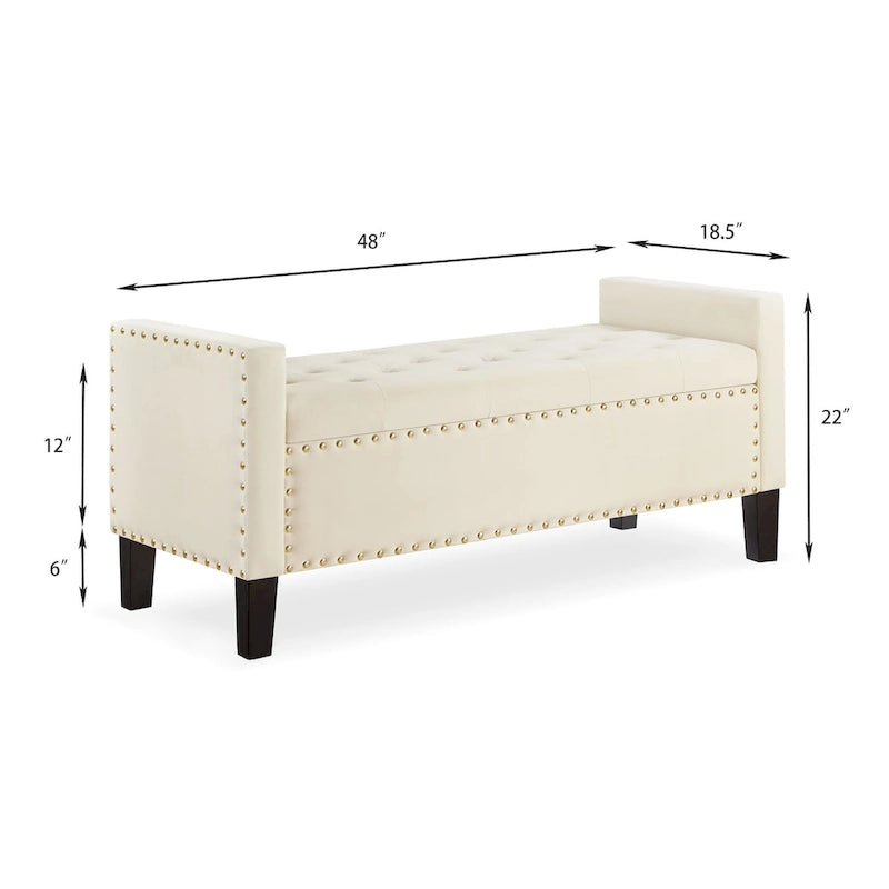 Banc de rangement capitonné avec garniture cloutée