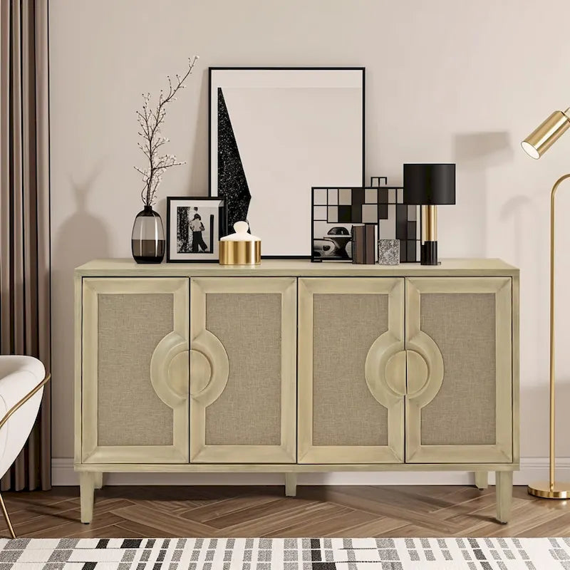 59.84Élégante armoire vintage à 4 portes avec portes décorées en lin