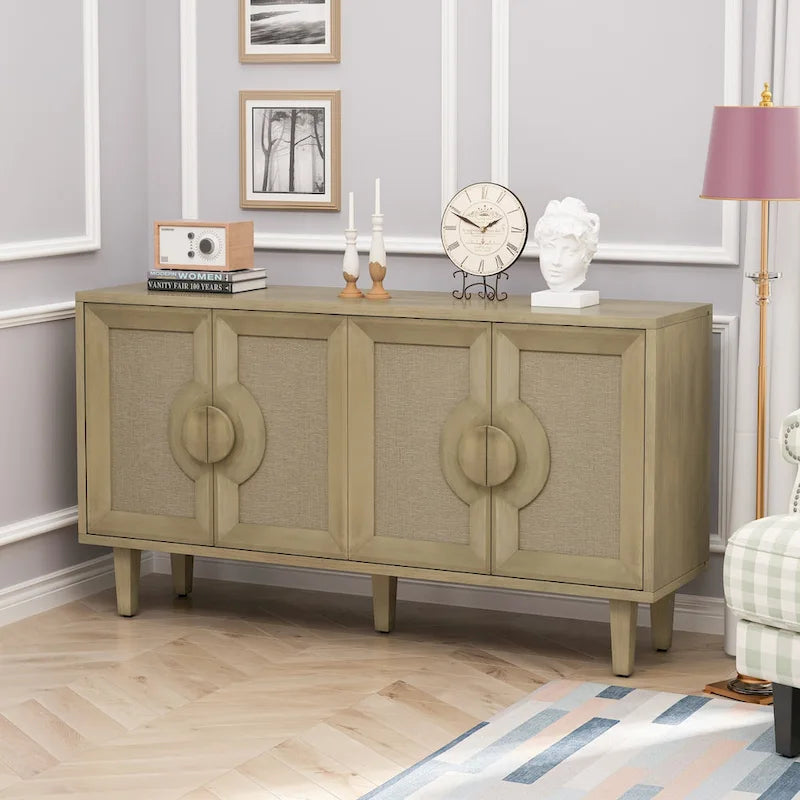 59.84Élégante armoire vintage à 4 portes avec portes décorées en lin