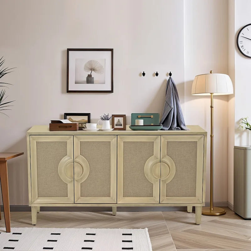 59.84Élégante armoire vintage à 4 portes avec portes décorées en lin