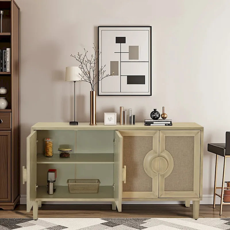 59.84Élégante armoire vintage à 4 portes avec portes décorées en lin