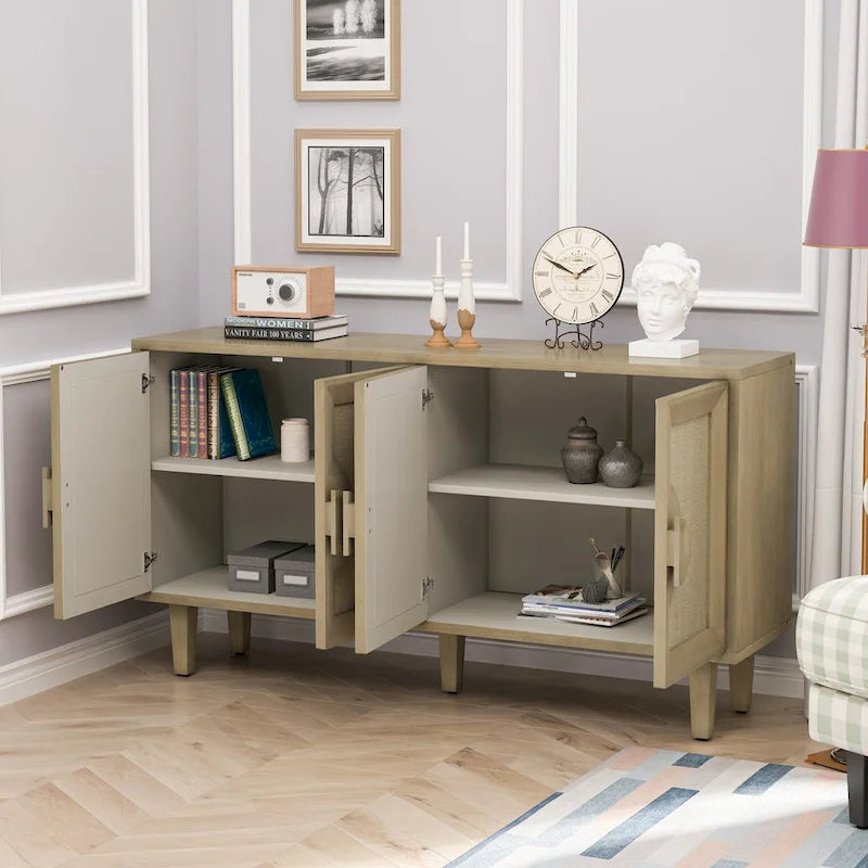 59.84Élégante armoire vintage à 4 portes avec portes décorées en lin
