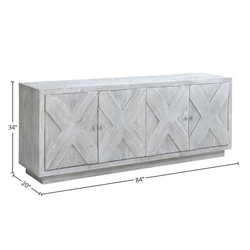 Buffet en pin recyclé sculpté 84 White Wash