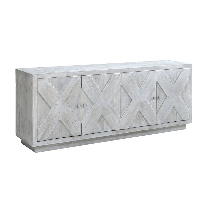 Buffet en pin recyclé sculpté 84 White Wash