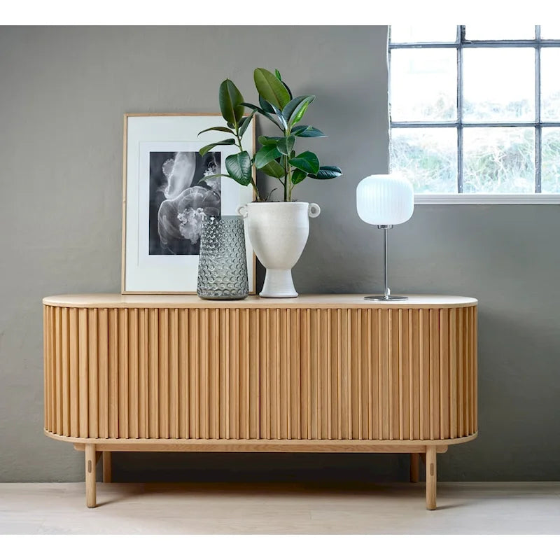 Rye Studio Mid-Century Modern Rounded Sliding Door Sideboard 63W, Natural - 18W x 63L x 29H