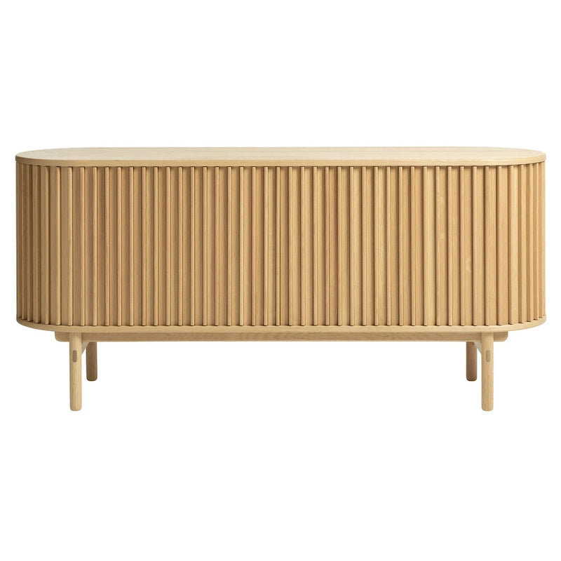Enfilade arrondie avec portes coulissantes, style moderne du milieu du siècle, 63" de largeur, Naturel - 18"L x 63"l x 29"H