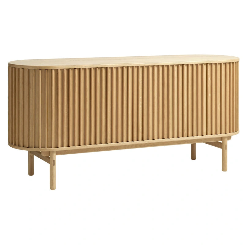 Enfilade arrondie avec portes coulissantes, style moderne du milieu du siècle, 63" de largeur, Naturel - 18"L x 63"l x 29"H