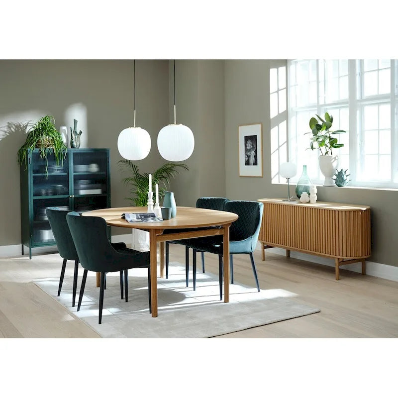 Enfilade arrondie avec portes coulissantes, style moderne du milieu du siècle, 63" de largeur, Naturel - 18"L x 63"l x 29"H